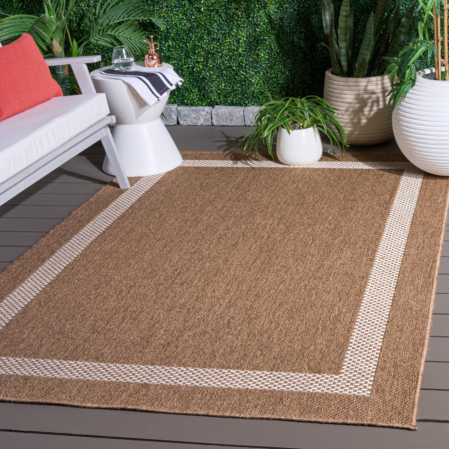 SAFAVIEH Washable Rug Outdoor Sisal Performance Collection - 5'3" x 7'6", Natural & Ivory, Non-Shedding & Easy to Clean, Ideal for Patio, Backyard, Mudroom (SPF810C)