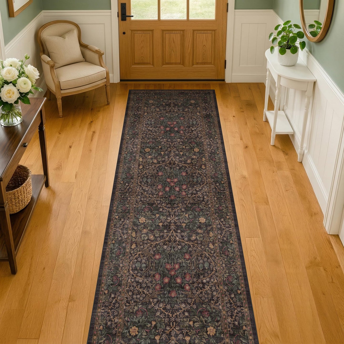 Dark Brown Washable 2x6 Runner Rugs for Entryway, Kitchen, Hallway, Bedroom Bedside, Laundry Room, Bathroom Rug, Pet & Kids Friendly Vintage Non Slip Low Pile Stain Resistant Long 24 x 72 Floor Carpet