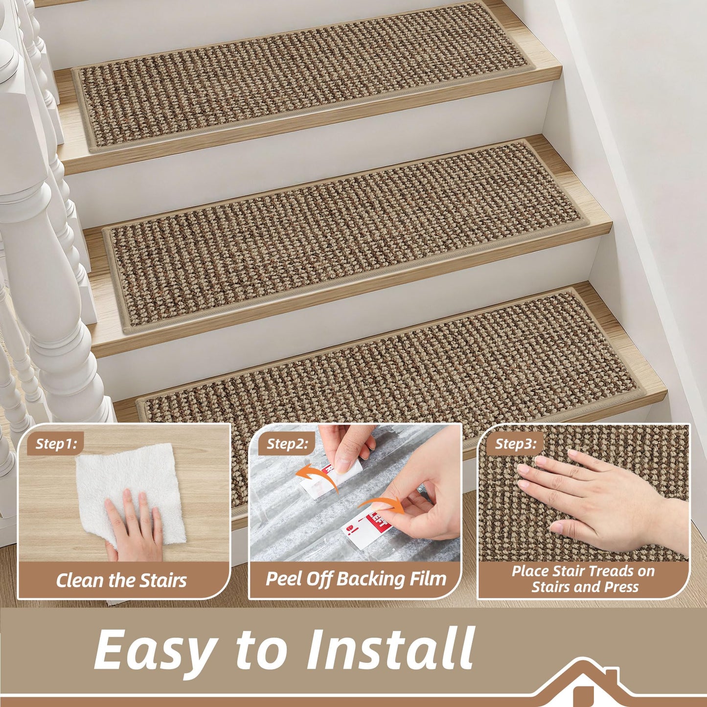 BEQHAUSE Stair Treads for Wooden Steps 28inX9in, Carpet Stair Treads Non Slip Indoor, Machine Washable Stair Runners for Kids Elders and Pets, Carpet for Stair Rugs Mat, TPE Backing, 15pcs, Taupe