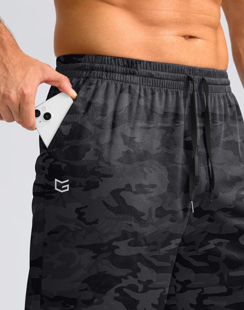 G Gradual Men's Athletic Shorts with Pockets 11" Long Basketball Shorts Lightweight Quick Dry Gym Workout Shorts for Men(Gray Camo,XXXL)