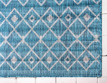 Unique Loom Outdoor Trellis Collection Area Rug - Tribal Trellis (6' 1" x 9' Rectangle, Teal/ Ivory)