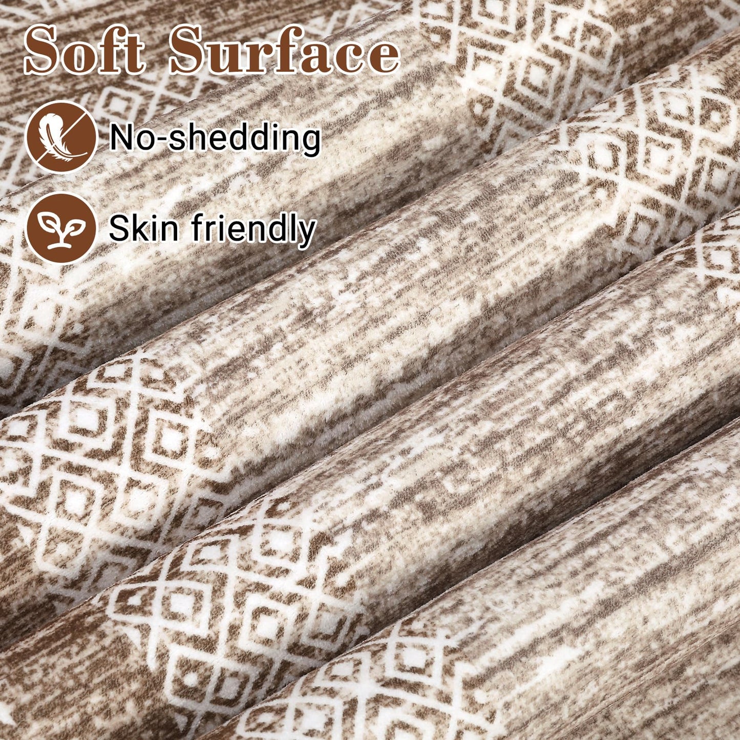 GarveeHome 2x6 Modern Bordered Runner Rug Soft Non Slip Runner Washable Non Shedding Floor Carpet, Distressed Geometric Hallway Runner, Indoor Printed Runner for Kitchen, Entrance, Brown