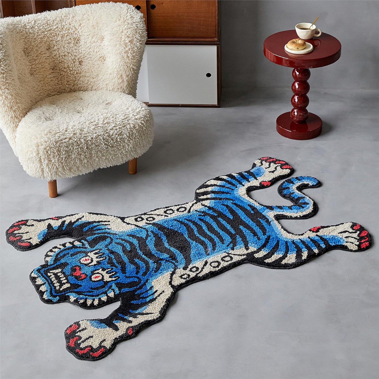5x3.3 ft Tibetan Tiger Area Rug Tufted High Pile XLarge Indoor Machine Washable Carpet with Nonslip TPR Backing - Bedroom, Bathroom, Living & Dining Room Home Décor, Blue