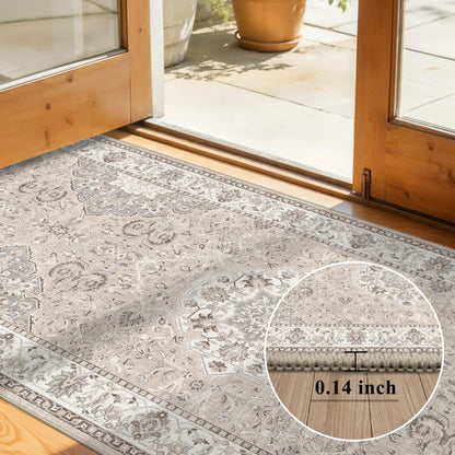 Washable Hallway 3x4 Floor Mats: Farmhouse Non-Slip Kitchen Sink Area Rug Water-Resistant Small Carpet for Living Room Bathroom Thin Soft Doormat Easy-Clean Decorative Rug for Pets Family(3x4,Beige)
