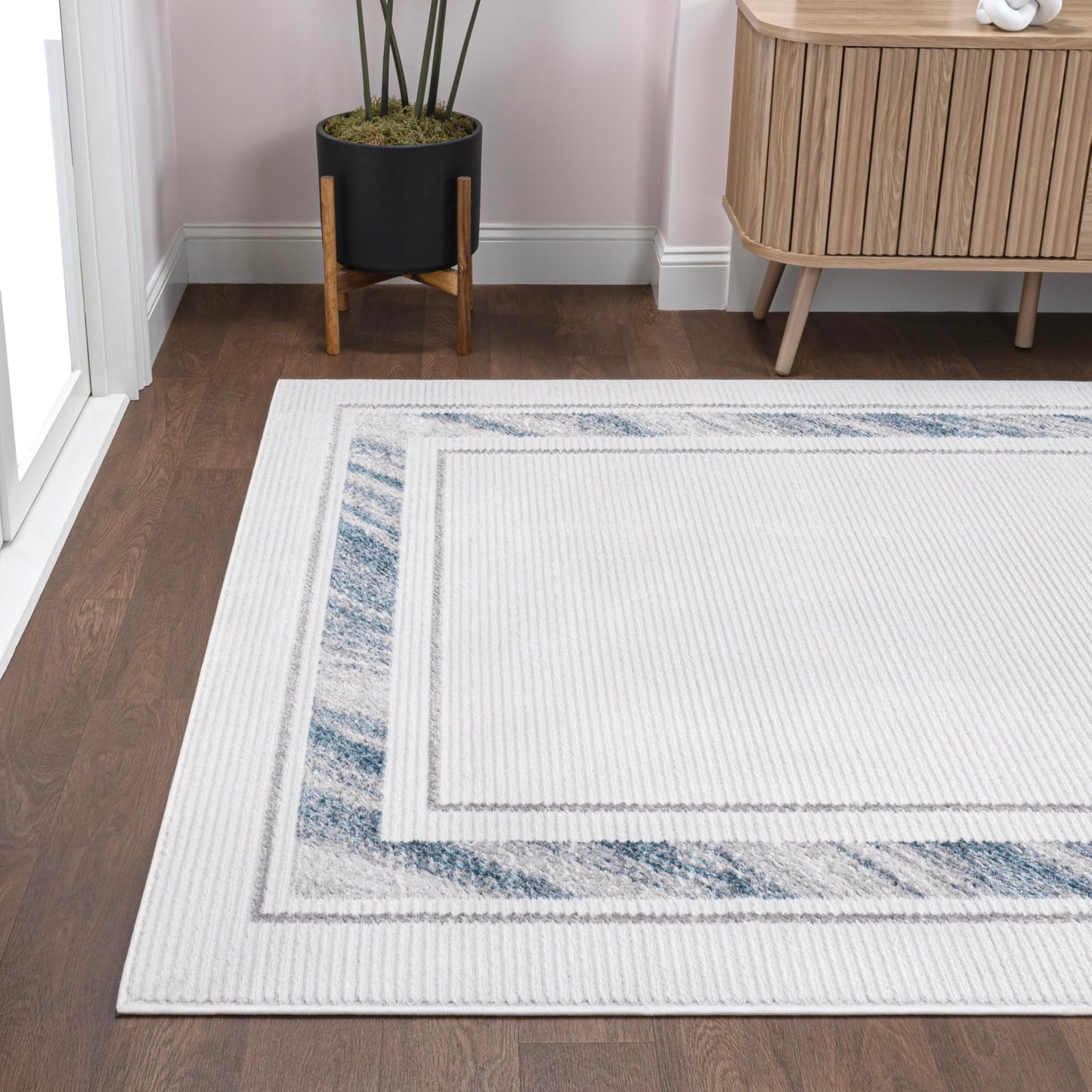 JONATHAN Y Marble Pattern High-Low Silver/Blue Indoor Area Rug, 3x5, Athens Classic Border, Easy-Cleaning for Living Room, Bedroom, Kitchen, Pet Friendly, Non-Shedding (CAR102B-3)