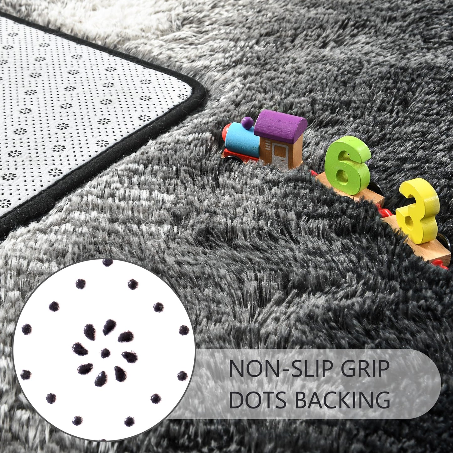 4x6 Black and White Area Rug for Bedroom Living Room Dining Room, Fluffy Shag Soft Plush Furry Carpet, Non-Slip Indoor Floor Mat for Kids Home Decor