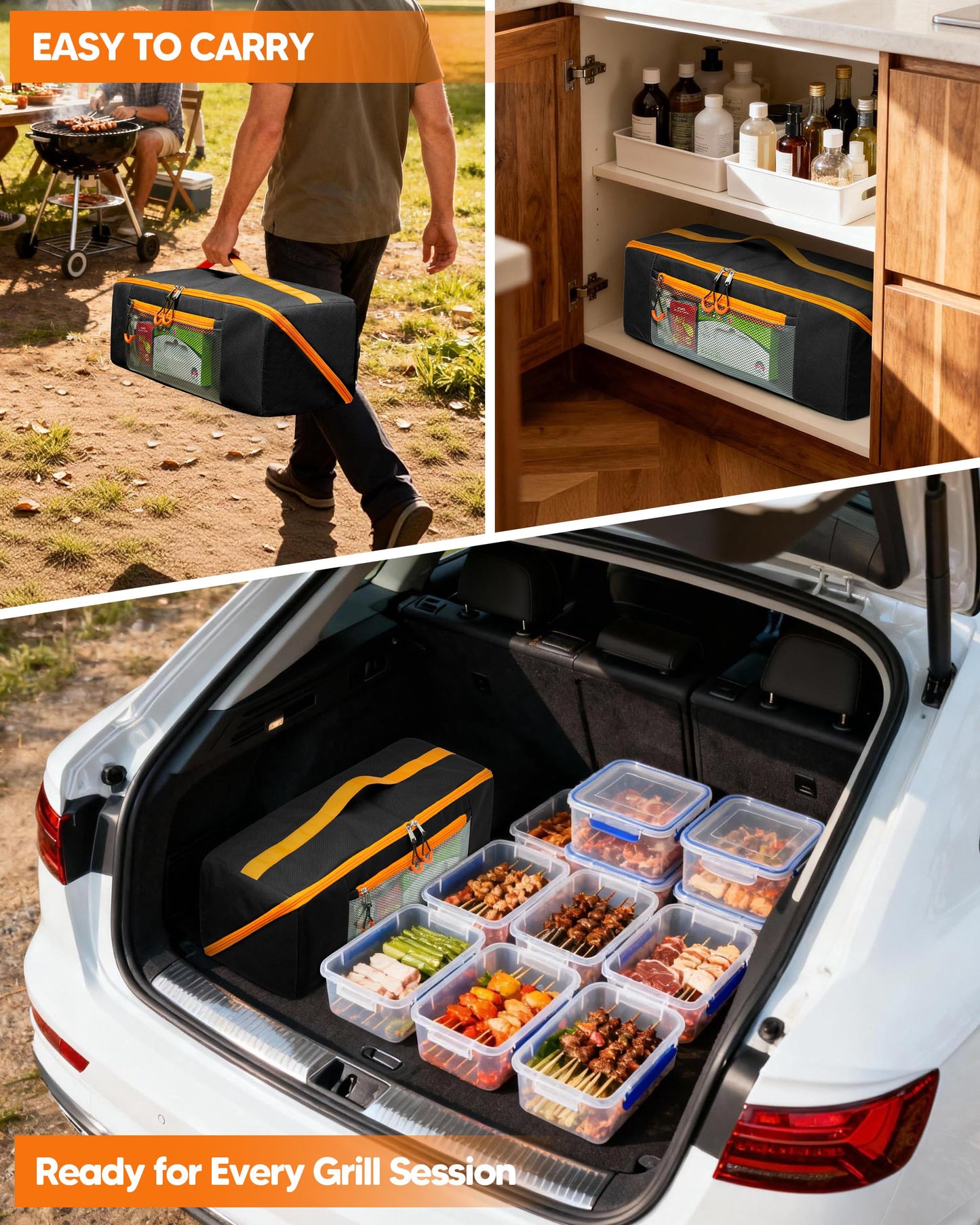 Marscamd 22” Grill Tool Storage Bag with Dual Inner Compartments, Wide-open Grill Utensil Storage Bag for Grill, Griddle and Barbecue Tools, Black (No Accessories)