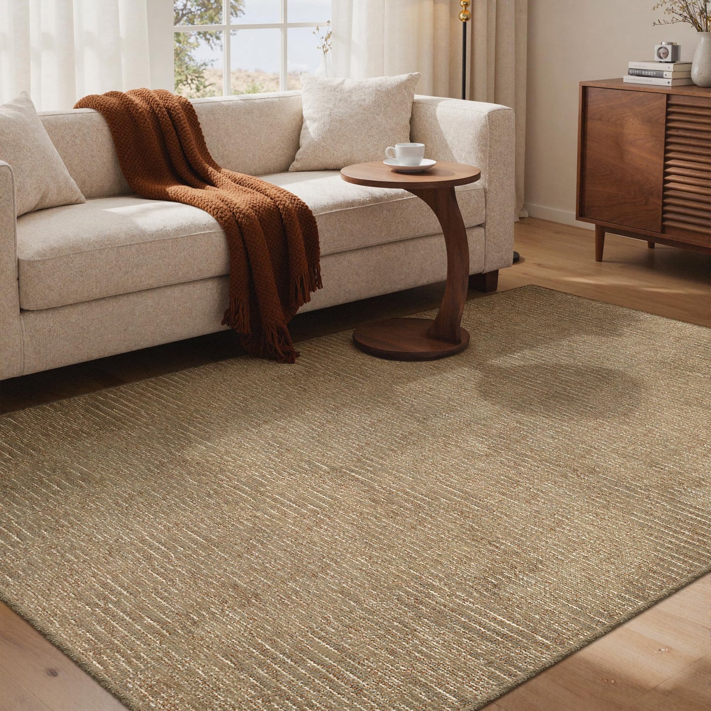 GENIMO 4X6 Neutral Area Rugs for Living Room, Hand Woven Machine Washable Non Slip Textured Soft Rug, Handmade Rustic Braided Low Pile Rugs for Farmhouse, Bedroom Office Rug in Jute Color