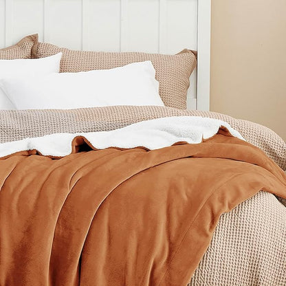 Bedsure GentleSoft Sherpa Fleece Blankets Queen Size for Bed - Thick and Warm, Soft Fuzzy Plush Queen Blanket for Winter, Burnt Orange, 90x90 Inches