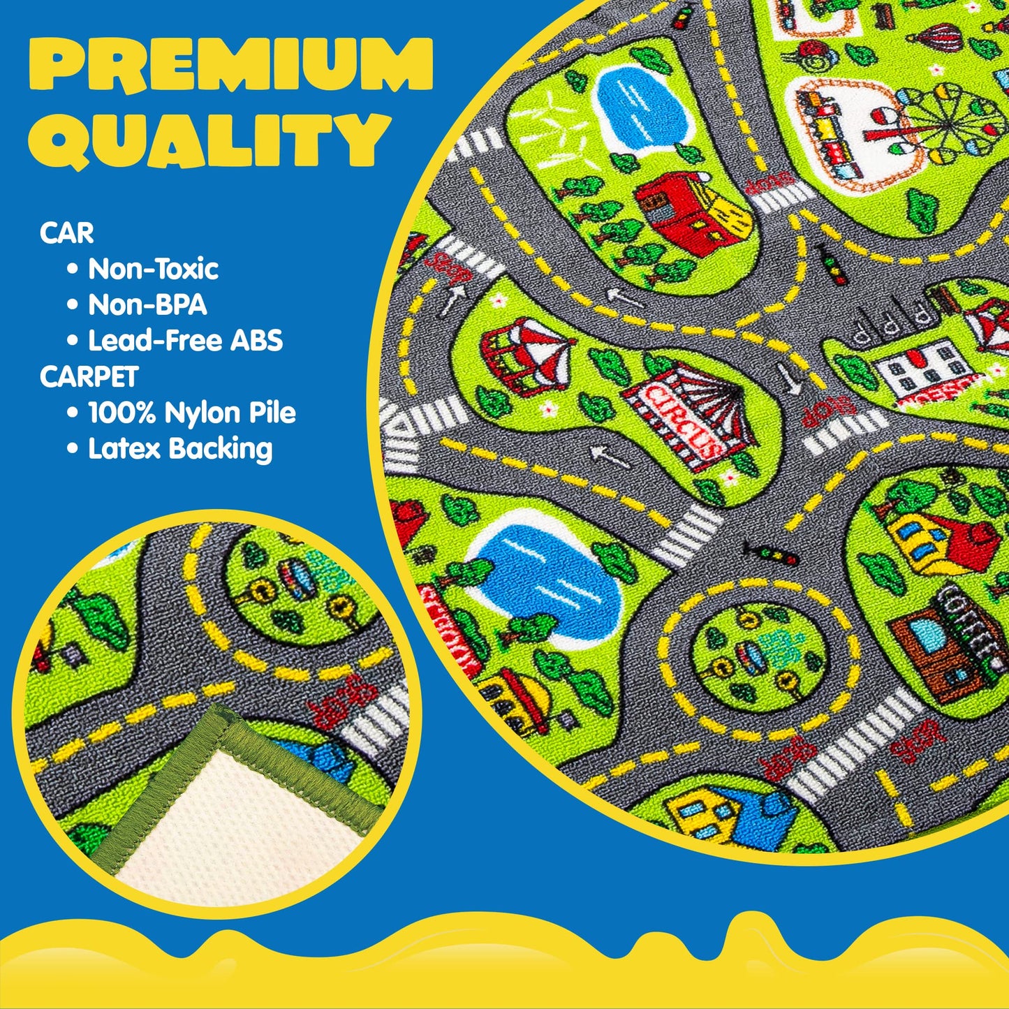 JOYIN Kids Play Rugs - 12 Pull-Back Vehicle Set - Durable Carpet Playmat Rug - City Pretending Play - Toddler Car Track Rug