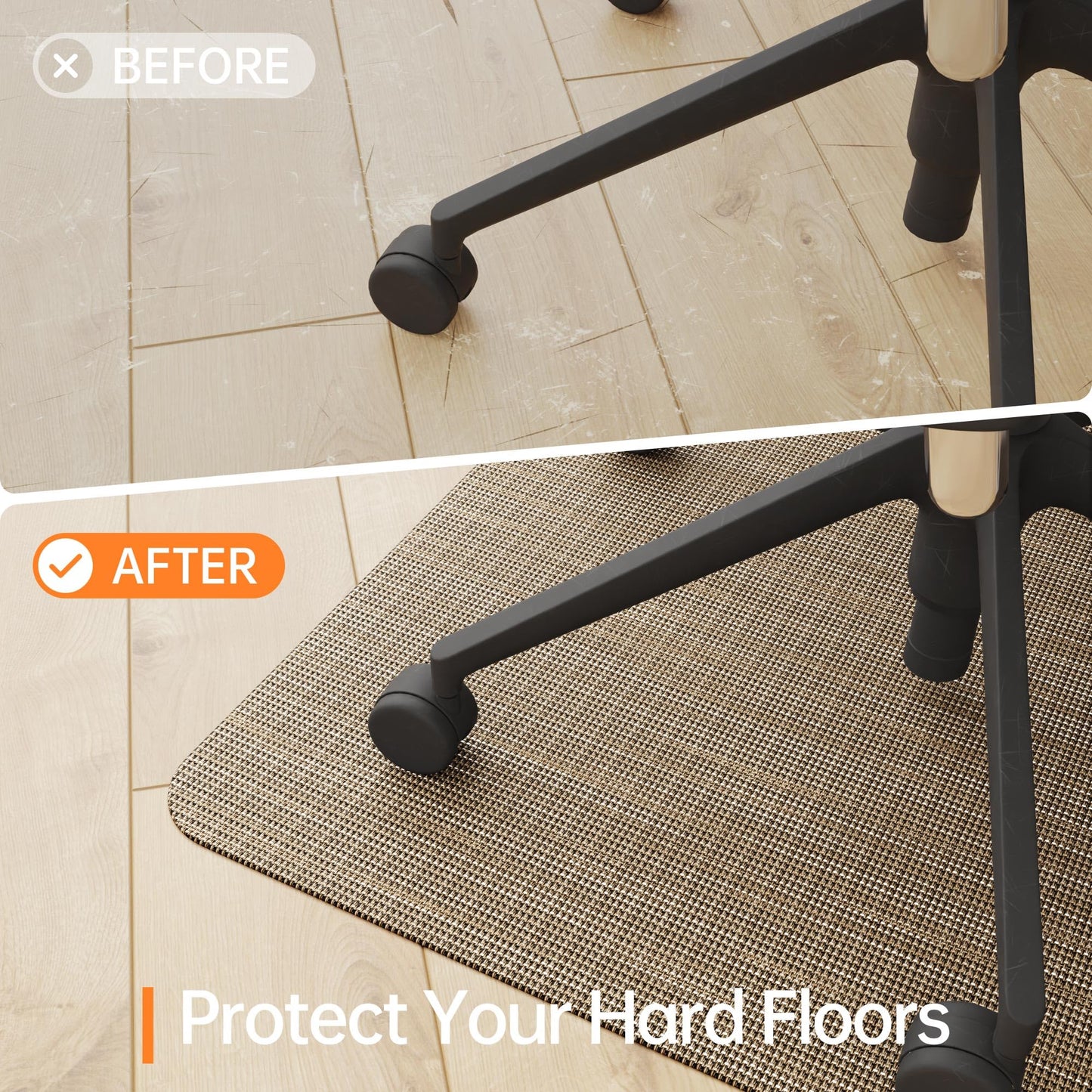 HOMEK Office Chair Mat, 46" x 72" Computer Chair Mat for Hardwood Floor, Non-Curve Anti Slip Hard Floor Protector for Rolling Chair, PVC Mat Desk Rug for Home Office