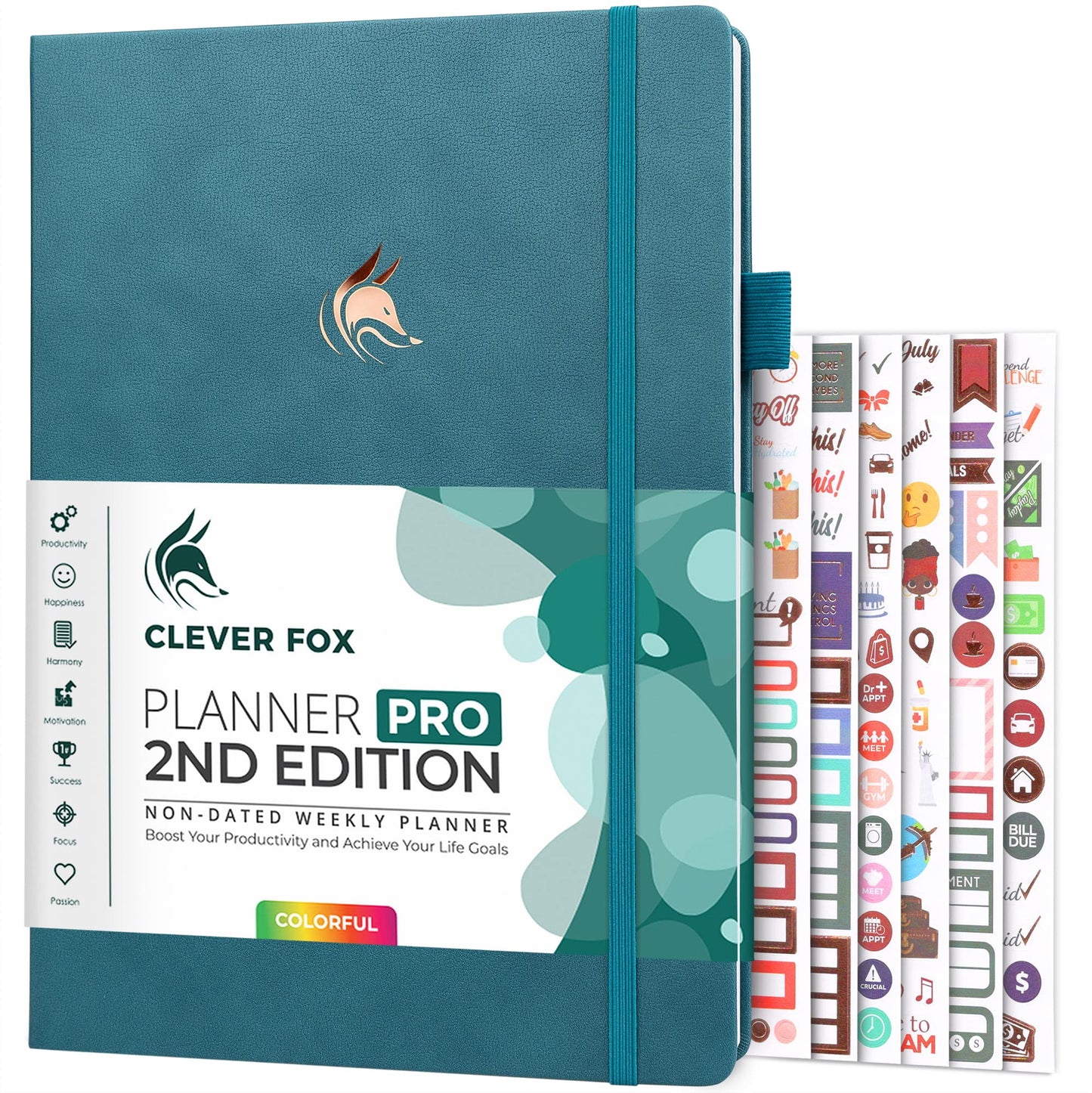 Clever Fox Planner PRO 2nd Edition – Undated Weekly Agenda Planner for Setting Goals, Tasks & Time Management – Life Organizer with To-do Lists & Habit Trackers – Large Format, 8.5x11″ (Dark Teal)