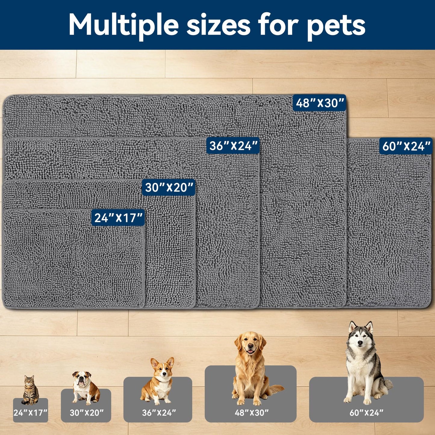 Bcoimo Super Absorbent Chenille Doormat – Non-Slip Quick Dry Entryway Rug Ideal for Homes with Dogs, Machine Washable Dirt Trapper for Muddy Paws (Grey 30×20 Inches)