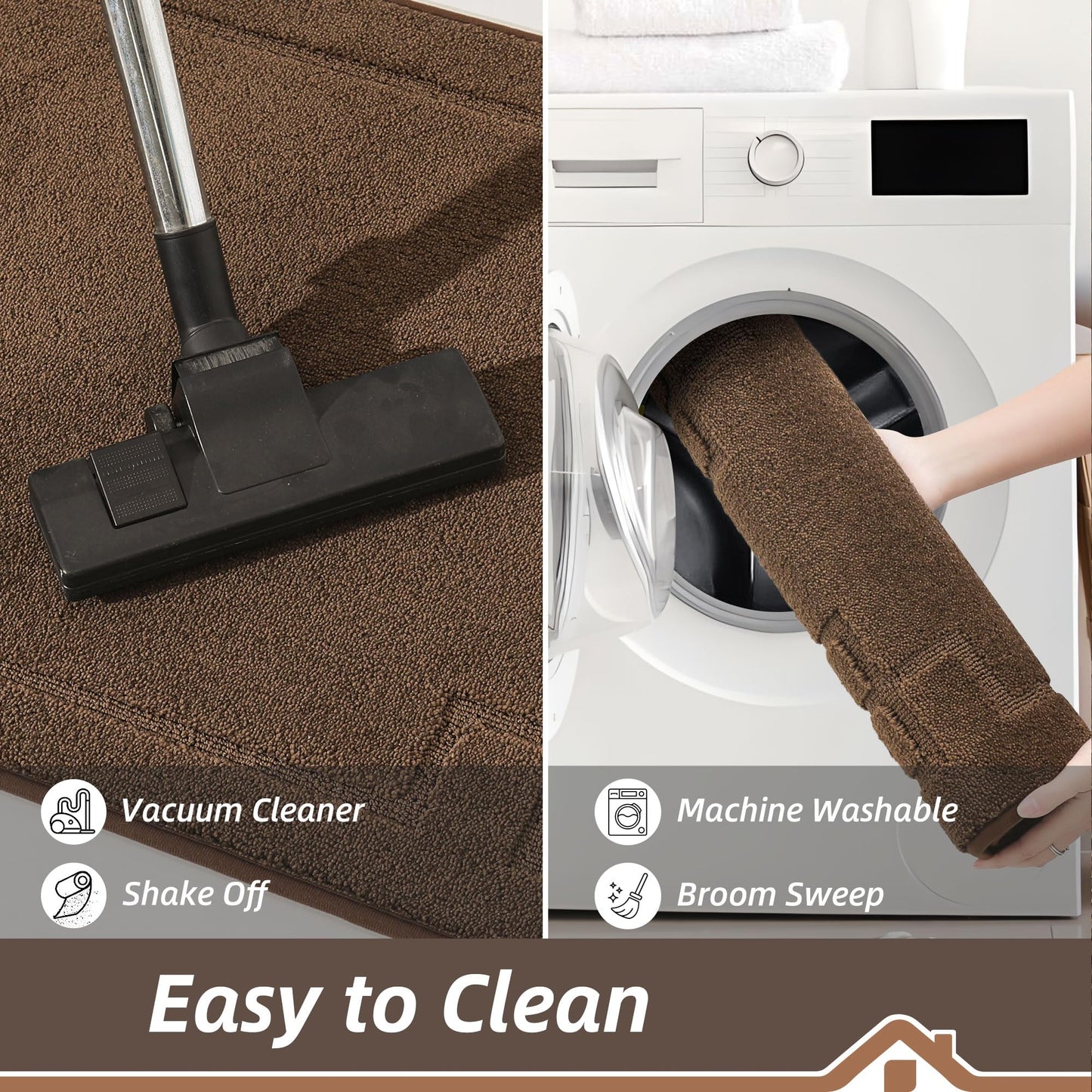 BEQHAUSE Kitchen Rugs Non-Slip Washable Rug Sets of 2, Machine Washable Kitchen Mats Absorbent Soft Kitchen Runner Rugs for Floor, Sink, Hallway, Laundry, 24"x36"+24"x60", Brown