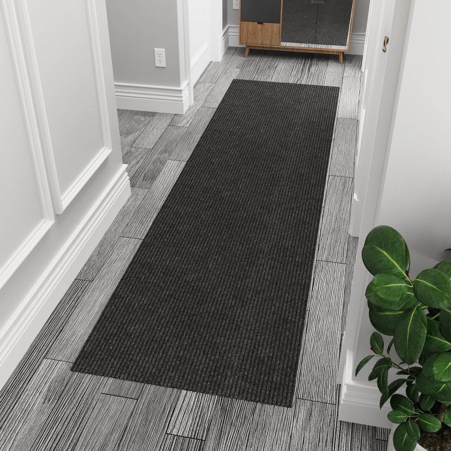Ottomanson 2'7" x 9'10" Hallway Runner with Scraper Pile - Extra Durable Non-Slip Rug Mat for Indoor & Outdoor Use - Ideal for Kitchen, Entryway & Garage - High-Traffic Carpet, Black