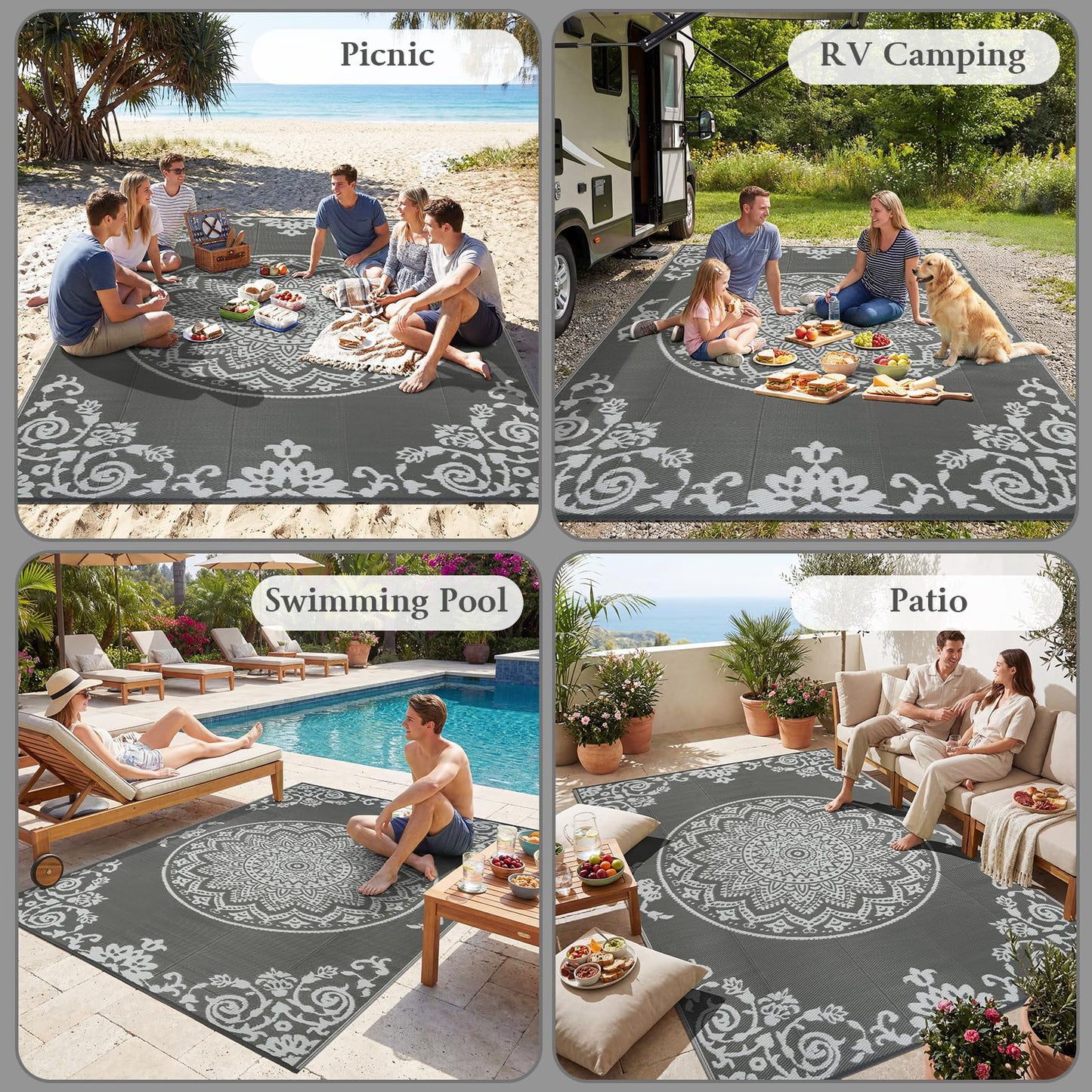 famibay Outdoor Rug Waterproof 5x8 ft, Reversible Outdoor Plastic Straw Rug, UV-Resistant Patio Rug Lightweight Portable RV Mat Indoor Outdoor Carpet for Camping, Balcony, Deck, Backyard, Picnic