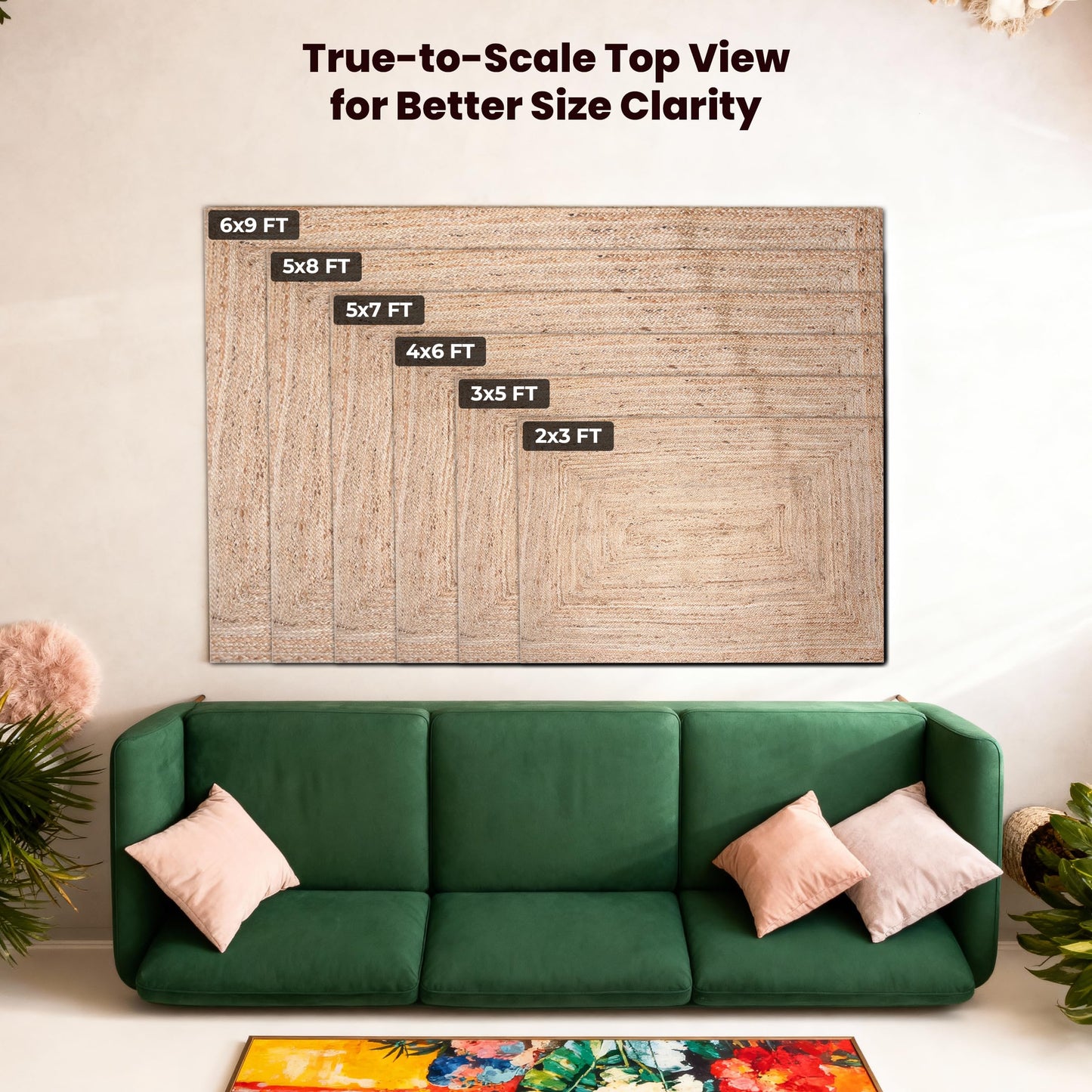 Craft Trade Hand Woven Small Jute Braided Door Mat 2x3 ft - Natural, Boho Reversible Floor Carpet for Living Room, Farmhouse Accent Rugs for Kitchen, Nursery, Kids Room, Bedroom, Patio - 24X36 Inch