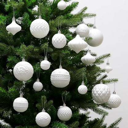 Christmas Ornaments Set with 60pcs Shatterproof Christmas Tree Decorations Multi-Size Christmas Ball Ornaments with 7 Styles White