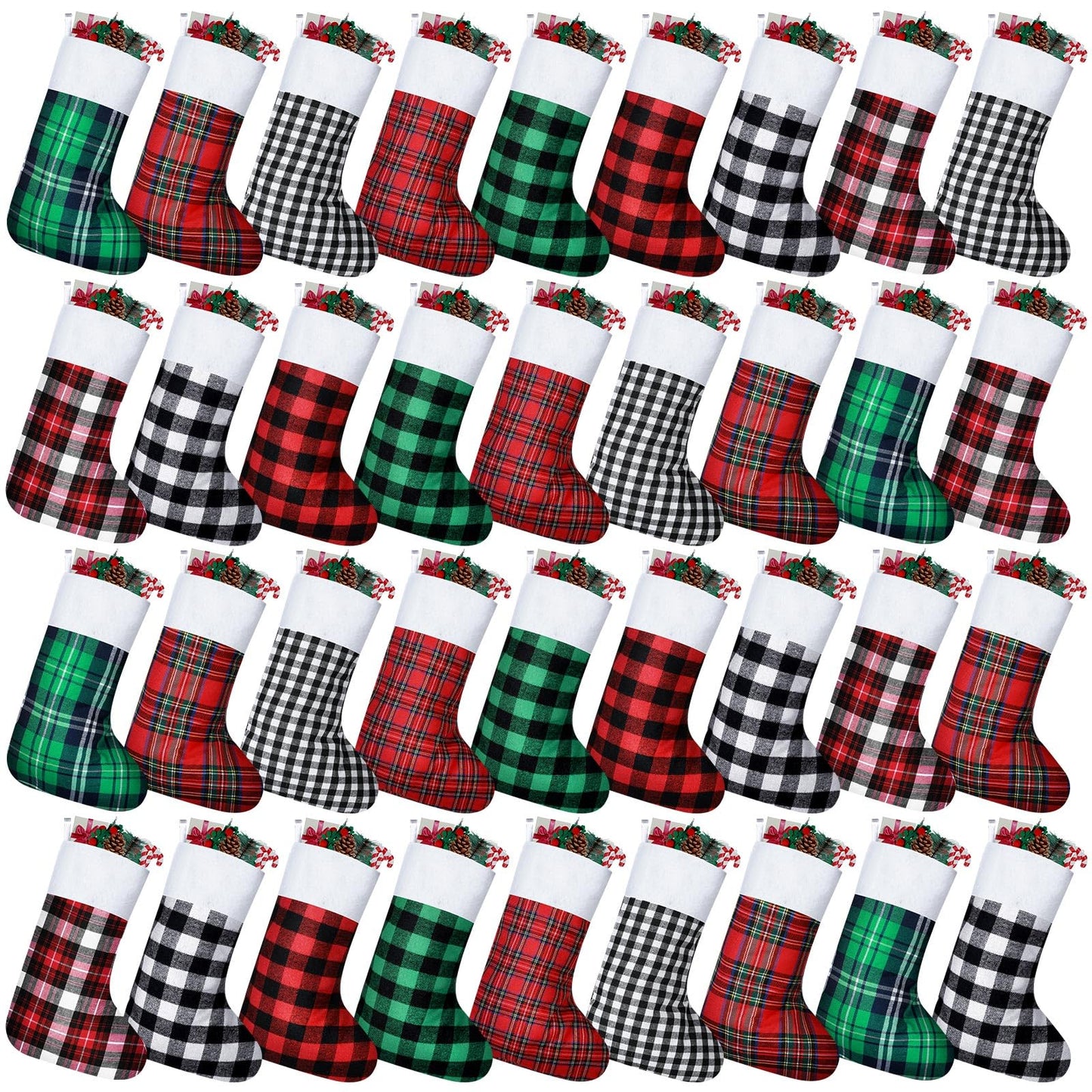 Skylety 36 Pcs Mini Christmas Stockings 8.27 Inch Small Buffalo Plaid Red Black Stockings Hanging Ornament Classic Bulk Christmas for Family Holiday Party Gift Xmas Tree Decoration