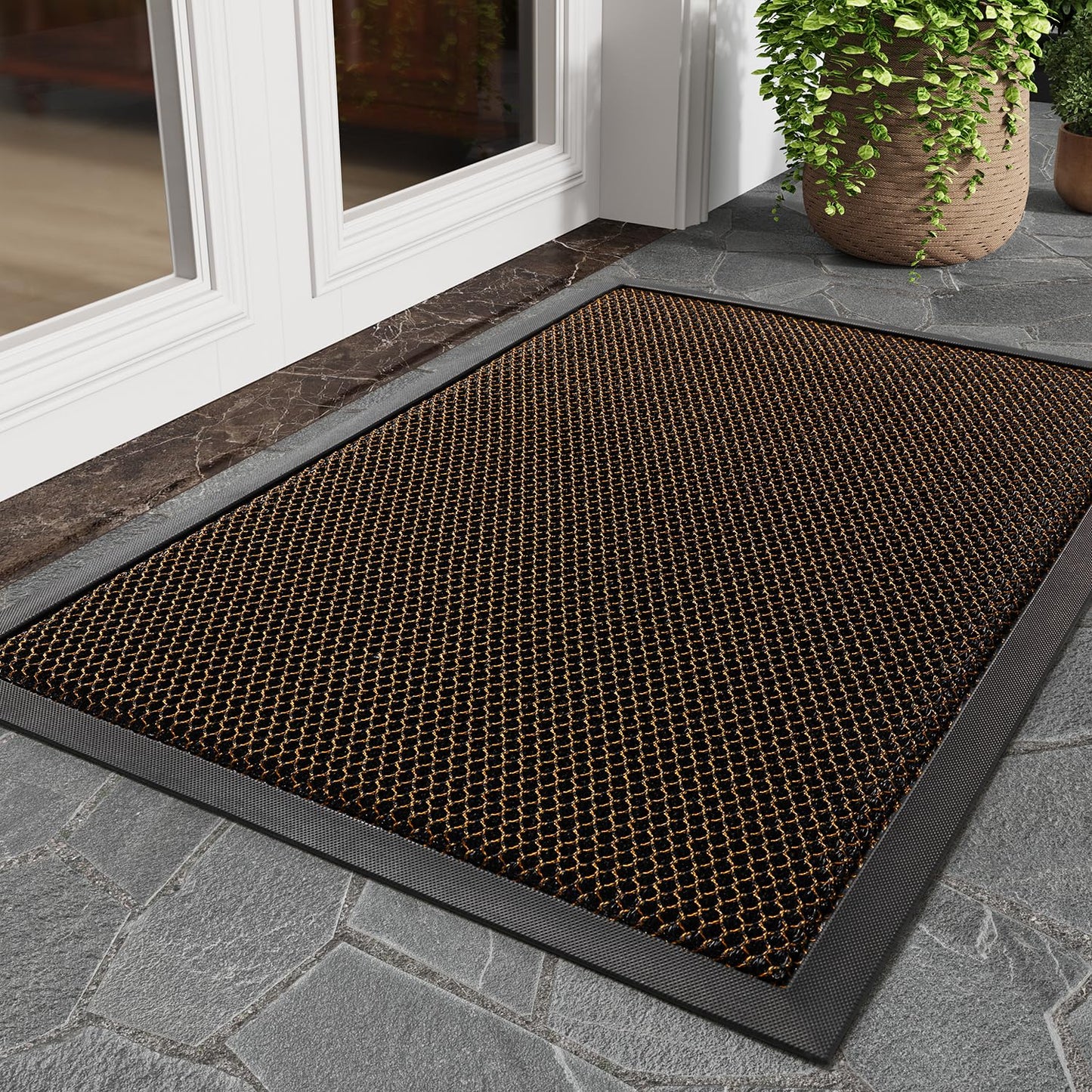 tchdio Front Door Mat Outside Entrance, Dirt Trapper Doormat-Entrance Welcome Matt Durable, Heavy Duty Entry Mat Non Slip Rubber Mats for Outside Stain Resist Door Mats for Entryway, 24"x47" Brown