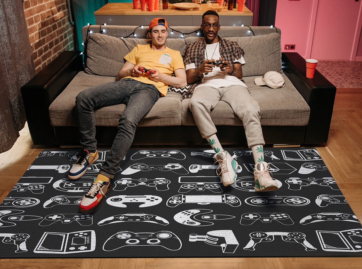 Sunnycitron Gaming Area Rugs Gamer Player Rug for Boys Room Decor Teens 3D Video Game Controller Room Mat Carpet Decor for Bedroom Living Room Playroom Carpet Black White (59"x39")