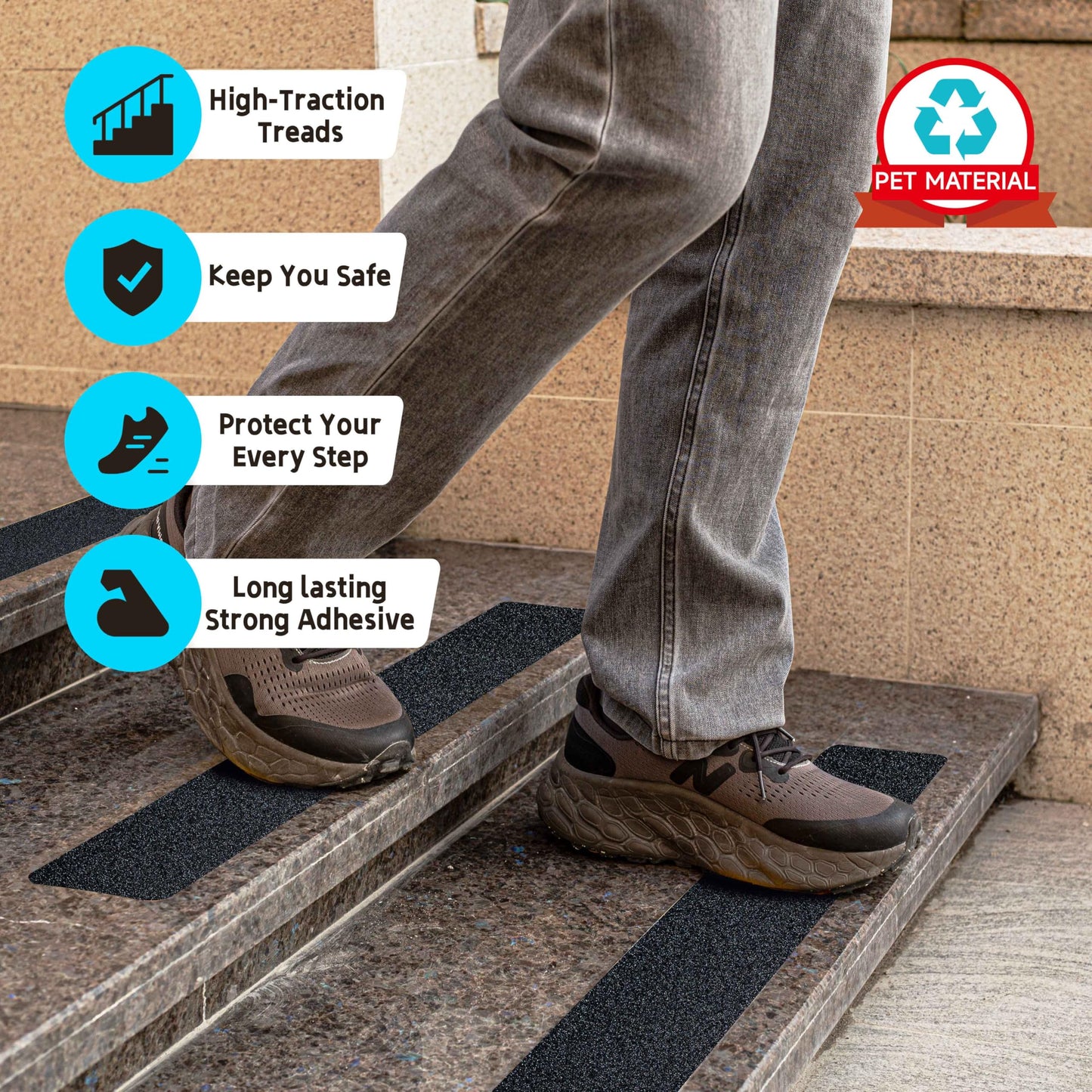 LifeGrip Outdoor Stair Treads Non-Slip 12 Pack, 6"X30" Waterproof Grip Tape for Wooden Steps, Deck, Porch - 80-Grit Adhesive Strips for Dogs, Kids & Elderly Safety