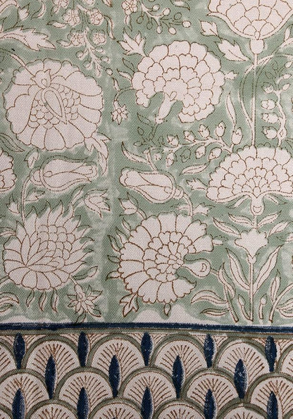 ATOSII Jade 100% Cotton Boho Rectangle Summer Tablecloth, Block Print Floral Table Cloth Linen for Dining, Parties, Weddings, Outdoors Table Decor I 60 X 90 Inches I 6 Seater I