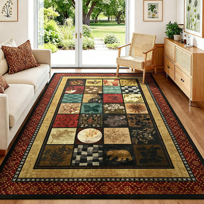 Zedrew 5x7 Area Rug, Geometry Floral Rugs for Living Room, Non Slip Low Pile Print Rug Indoor Carpet Bedroom Office Dining Kids Room Playroom Apartment Home Decor (Red, 5x7ft)
