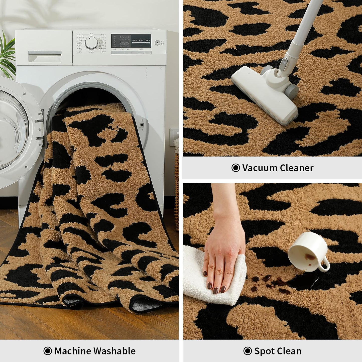 YIHOUSE 5×7 Ft Leopard Area Rugs, Washable High-Low Pile Plush Soft Rug, Non-Slip Non-Shedding Animal Cheetah Carpet for Living Room, Bedroom, Dining Room, Nursery, Home Decor