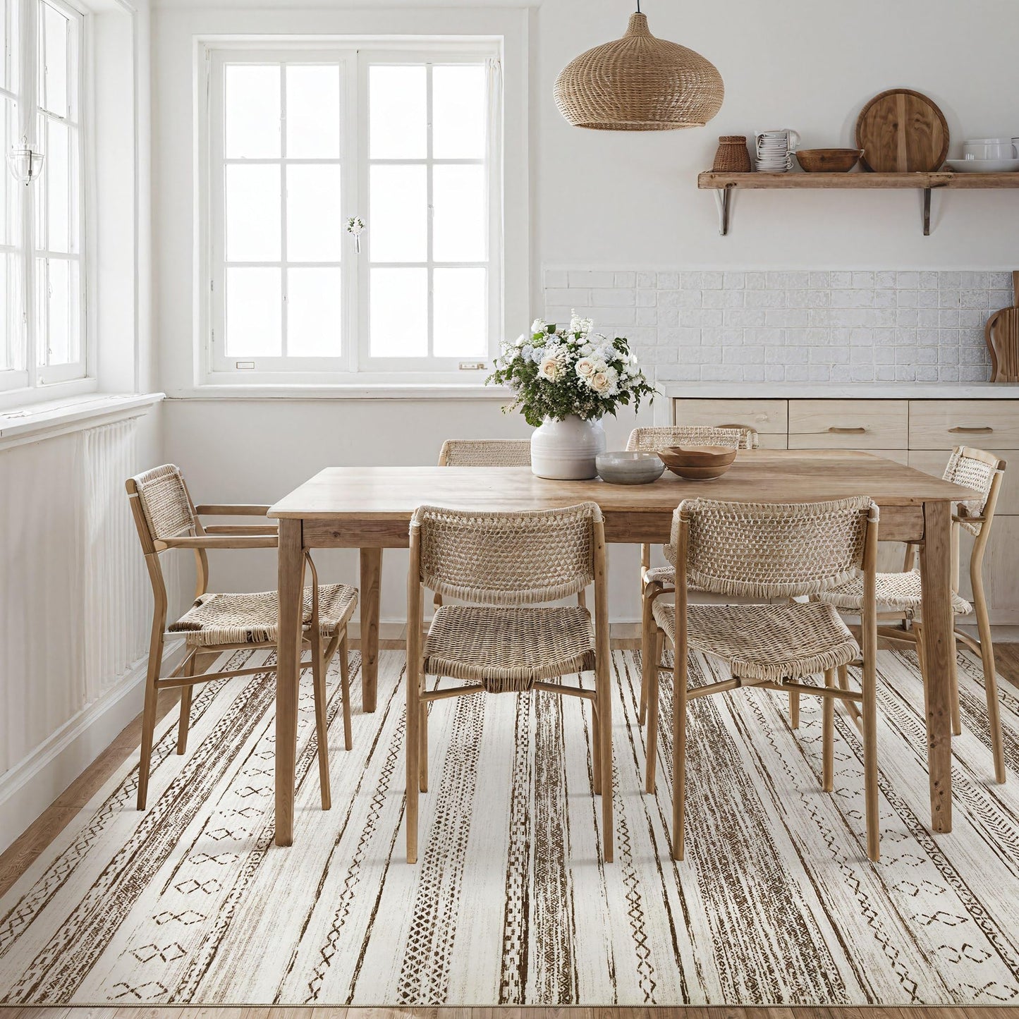 Tortania Area Rug Living Room Rugs - 5x7 Washable Large Soft Neutral Boho Moroccan Bohemian Farmhouse Rug Indoor Floor Carpet for Bedroom Under Dining Table Home Office Decor - Cream Brown