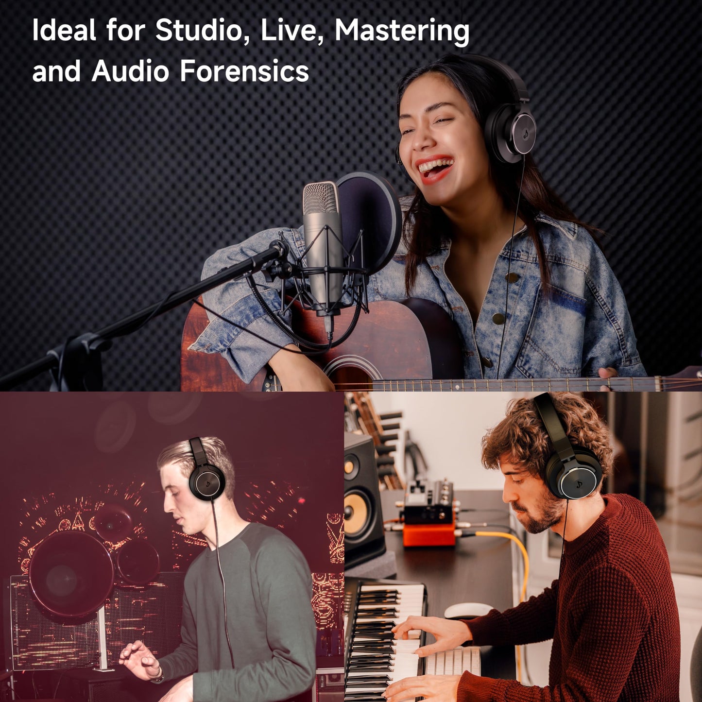 Rumoon Wired Headphones Over Ear, Studio Monitor & Mixing DJ Headphones with 50mm Neodymium Drivers and 1/4 to 3.5mm Jack for Guitar AMP Podcast Piano Keyboard (Black)