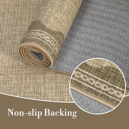CAREMEE Scalloped Washable Area Rug, 6' x 9' Rectangular, Beige, Non Slip, Machine Washable, Indoor, Low Pile, Polyester, Solid, Tufted, Foldable, Stain Resistant, Shed Resistant