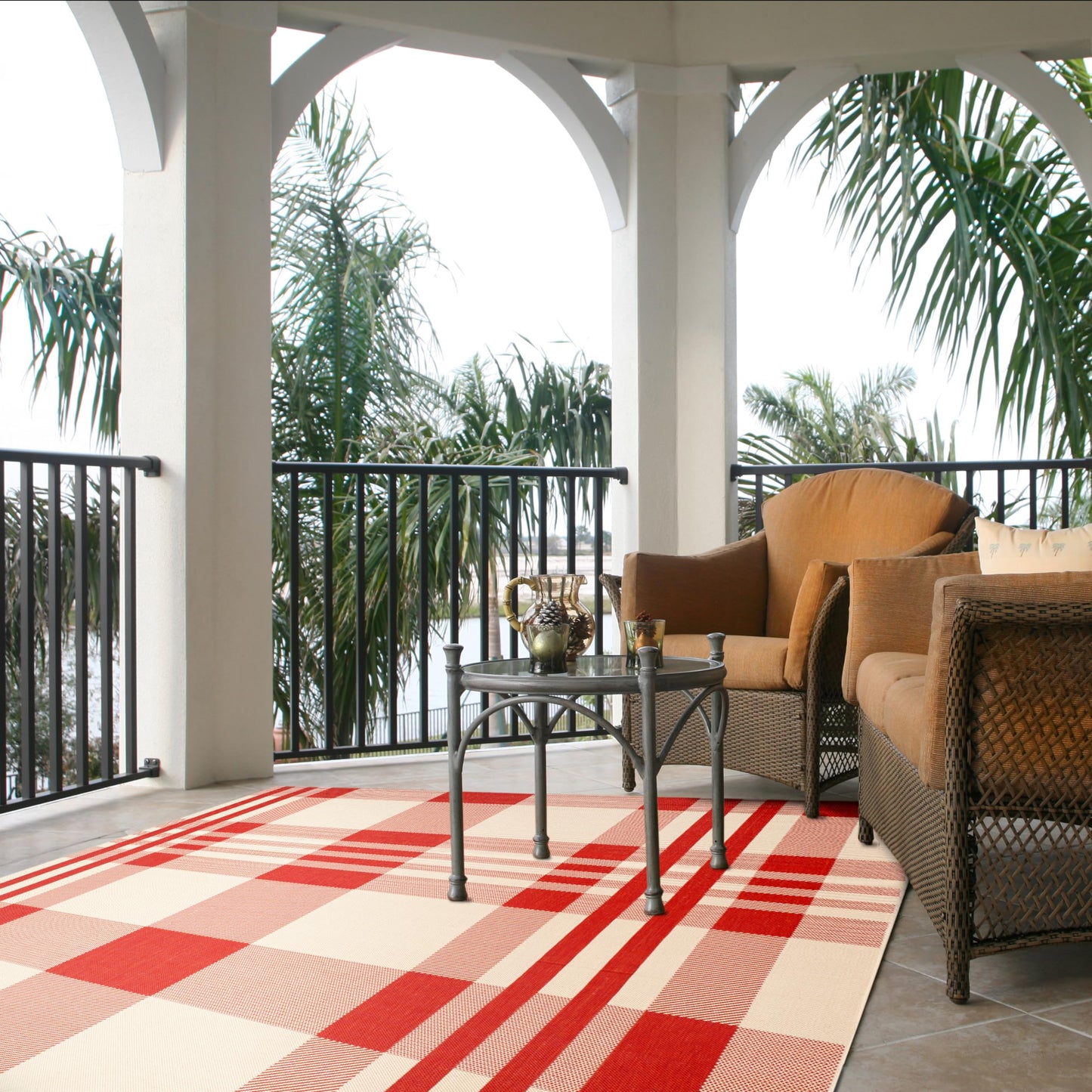 SAFAVIEH Courtyard Collection 5'3' x 7'7' Red/Bone CY6201 Plaid Indoor/ Outdoor Patio Backyard Mudroom Area Rug
