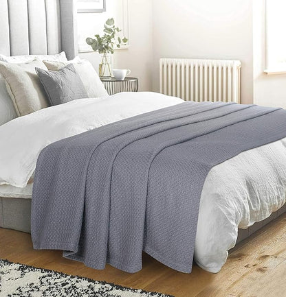 BELIZZI HOME 100% Cotton Bed Blanket, Breathable Bed Blanket Full Queen Size, Cotton Thermal Blankets Full Queen, Perfect for Layering Any Bed for All Season, Charcoal Grey