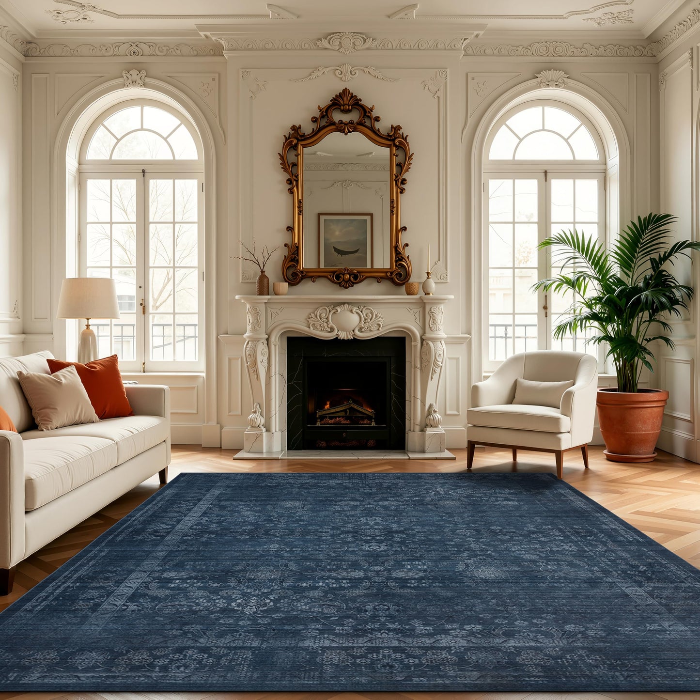 Ruaruarug Area Rug 8'×10', Non Slip Machine Washable Ultra Soft Stain & Fade Resistant, Pet & Kids Friendly, for Living Room/Bedroom/Kitchen/Classroom, Dark Blue