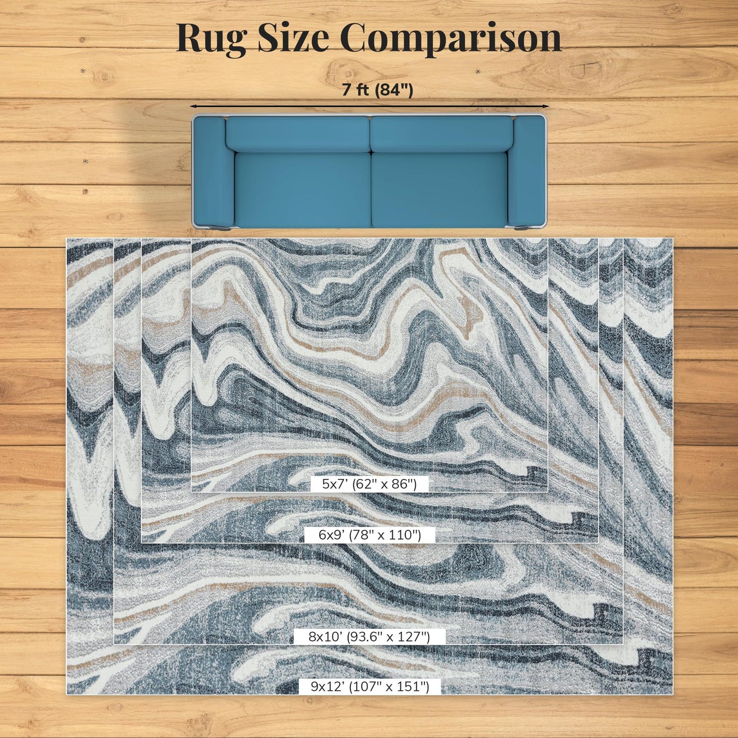 LUXE WEAVERS Marble Patterned Abstract Swirl Blue 5x7 Area Rug
