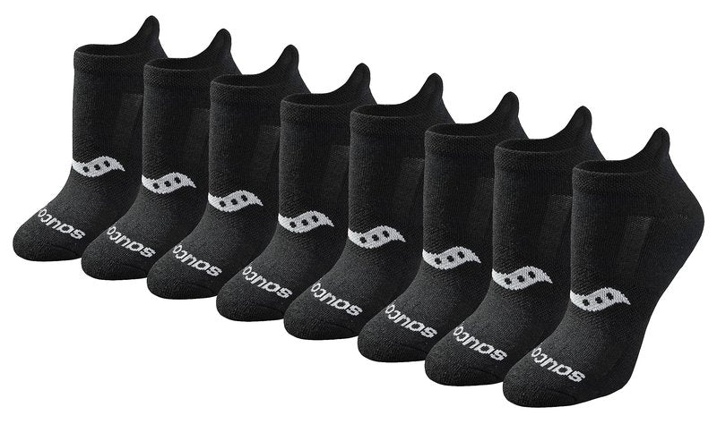 Saucony Women's RunDry Performance 8, 16 Pairs Heel Tab Athletic Socks, S-L, Black Solid (8 Pairs), Medium