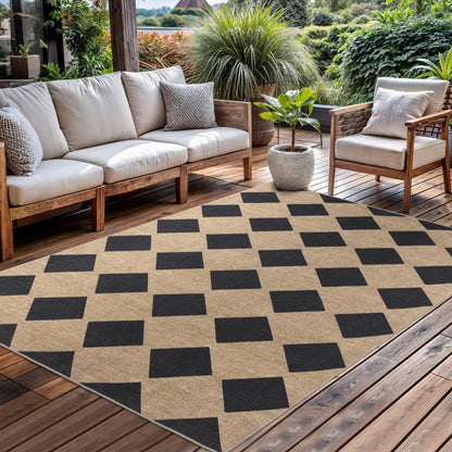 Checkered Easy Jute Rug 5x7 Outdoor Patio Rug Washable Area Rugs for Living Room Bedroom Non Slip Neutral Farmhouse Indoor Outdoor Carpet for Backyard Patio Office