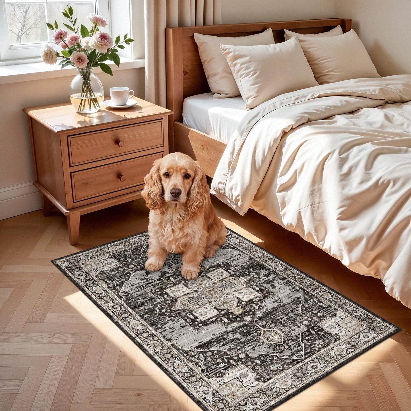 RUUGME Black Washable Entry Rug : 3x4 Rugs for Entryway Kitchen Bathroom Indoor - Soft Stain Resistant Carpets Distressed Floor Decor Mat 3x4 Black