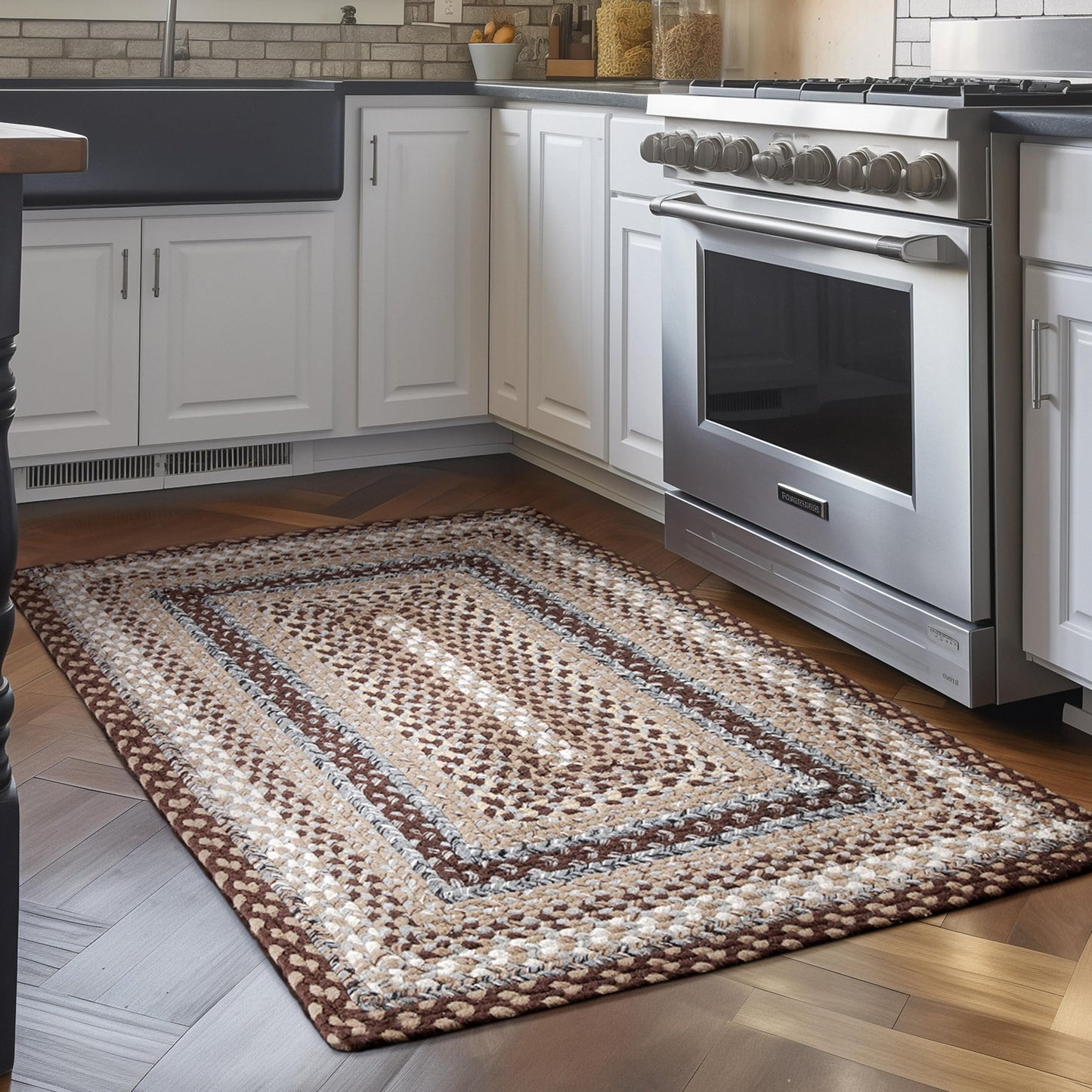 Super Area Rugs 20x30 Farmhouse Braided Rug - Natural Soft Cotton Carpet for Bathroom, Kitchen, Doorway - Primitive Country Woven Rug - Brown/Slate Gray/Ivory