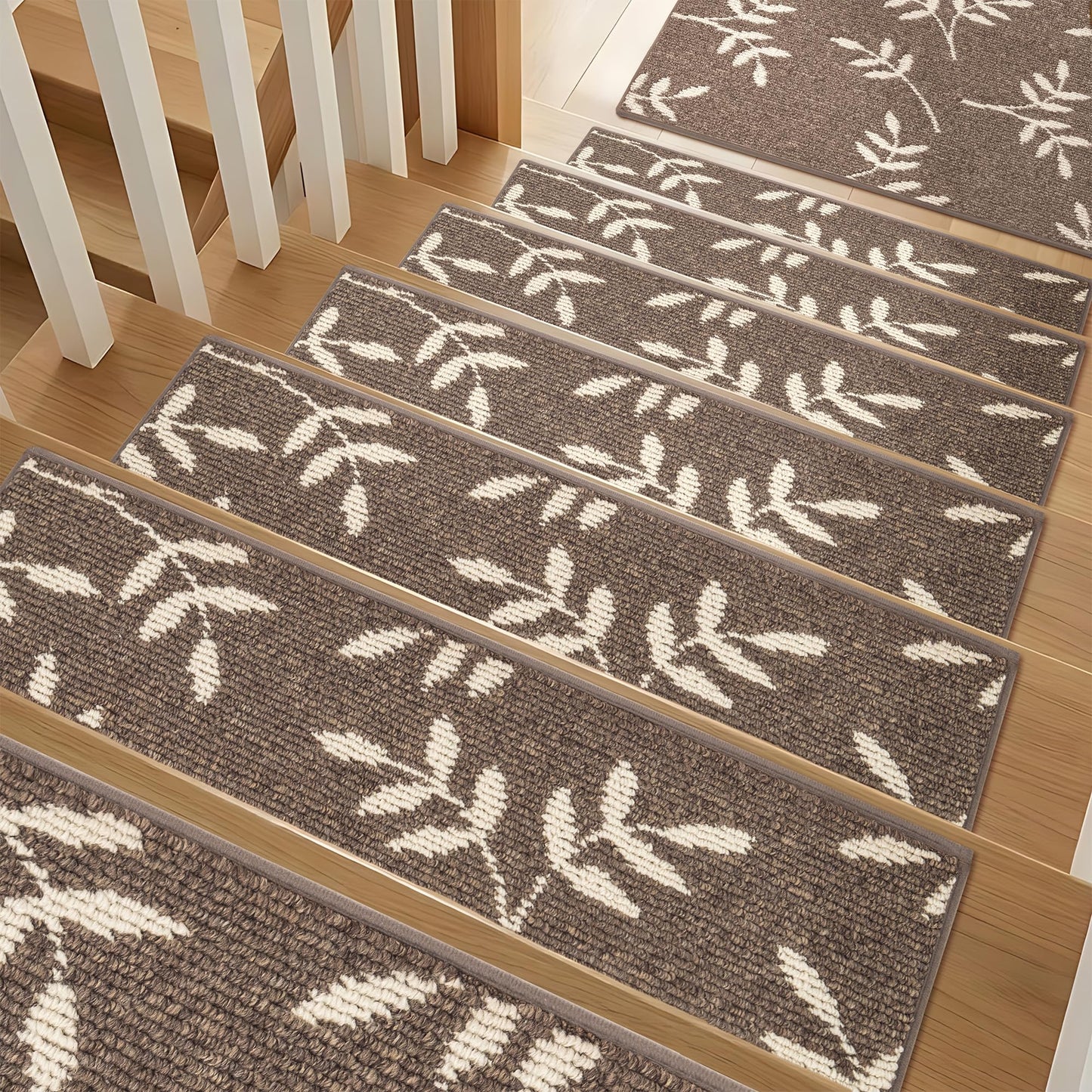 TANVILL Carpet Stair Treads, Non-Slip Stair Treads for Wooden Steps Indoor, 30”x8” Stair Runner for Pets Non Skid Wood Staircase Step Treads Reusable, Set of 15, Brown