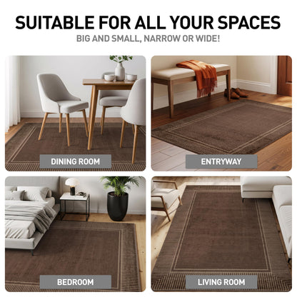 Rugshop Modern Distressed Bordered Indoor Area Rug for Entryway,Bedroom,Kitchen Rug Low Pile Rug with Jute Backing 4' x 6' Brown