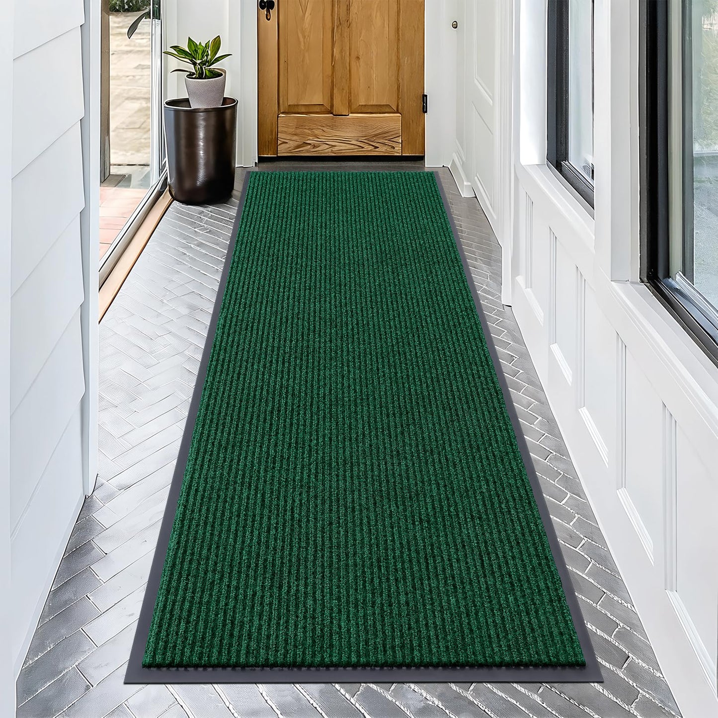 OLANLY Front Door Mat Indoor Outdoor Entrance, Waterproof Heavy Duty Doormat, Fade Resistant, Low Profile, Easy Clean Patio Porch Welcome Floor Mats for Entry, 71x30, Green