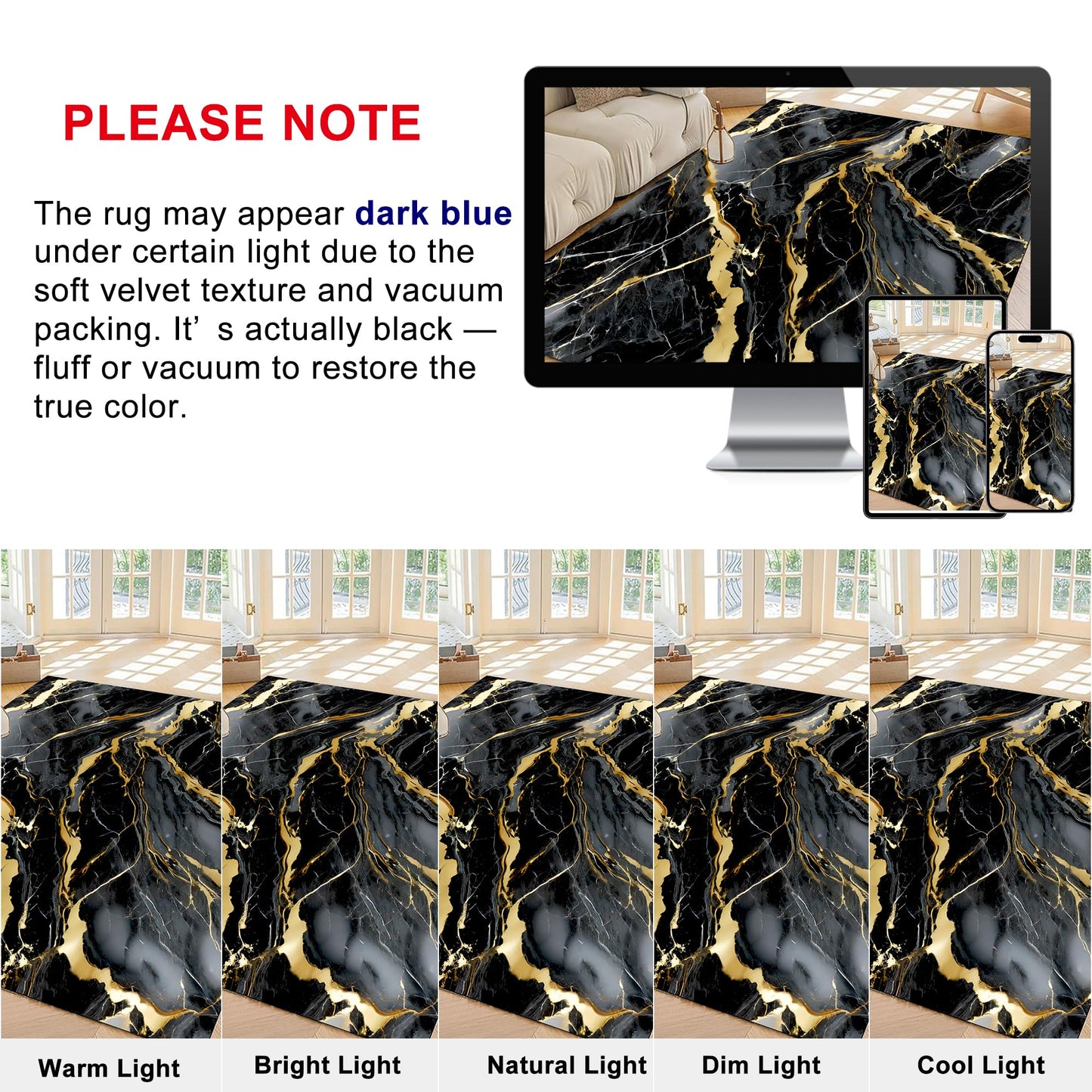 EDGZKO Black Gold Marble Rugs: 4x6 Feet Modern Aesthetic Abstract Area Rug Washable Carpet Non-Slip Floor Mats Doormat for Living Room Bedroom Dining Room Dorm Classroom Nursery