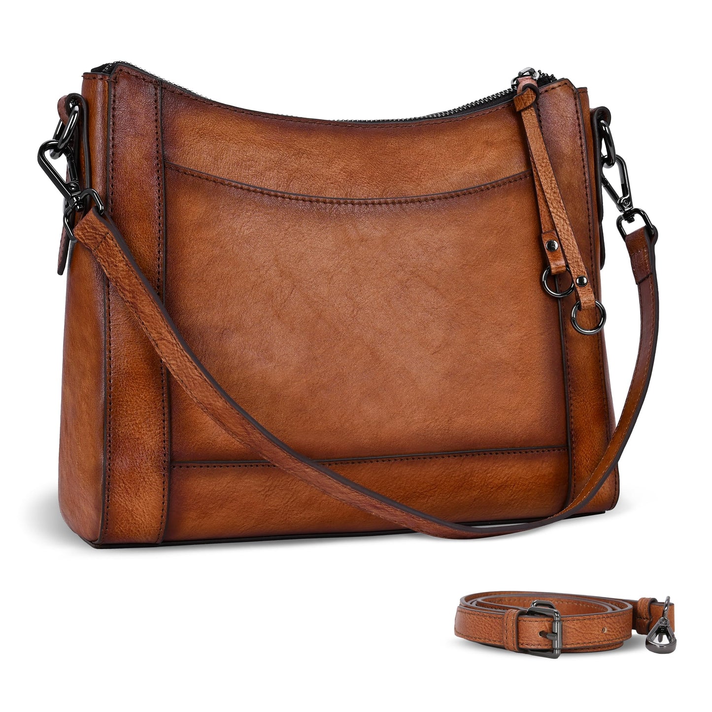 Iswee Leather Crossbody Bags for Women Shoulder Purse Medium Hobo Genuine Leather Satchel Purses and Handbags (Light Brown)