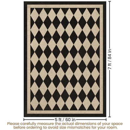 JROSING Washable Checkered Easy Jute Rug 5x7, Black Checkerboard Geometric Modern Outdoor Indoor Patio Large Rugs, Woven Thin Carpet Mat for Living Dining Room Bedroom Classroom Kids Nursery Play Room