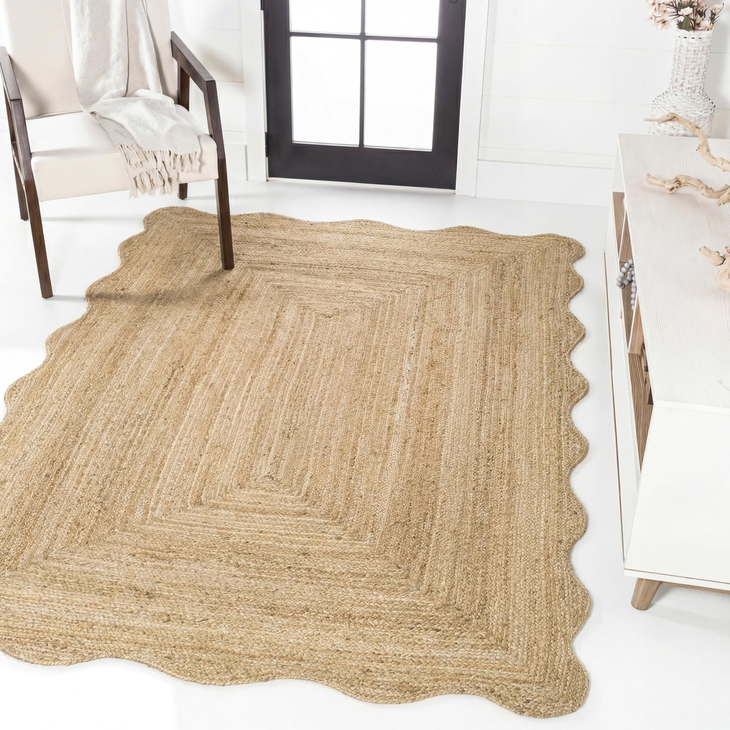 JONATHAN Y Seaside Cottage Scallop Edge Jute Natural Indoor Runner Rug, 2x6, Farmhouse, Rustic, Cottage, Easy-Cleaning for Living Room, Bedroom, Kitchen, Non-Shedding (RNF201A-26)
