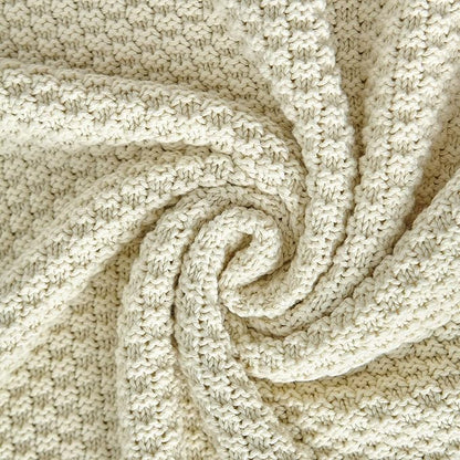Longhui bedding Cream Knitted Cotton Throw Blanket for Couch, Soft, Cozy Machine Washable 100% Cotton Sofa Cable Knit Blankets, Heavy 4.0lb Weight, 60 x 80 Inches, Beige Color