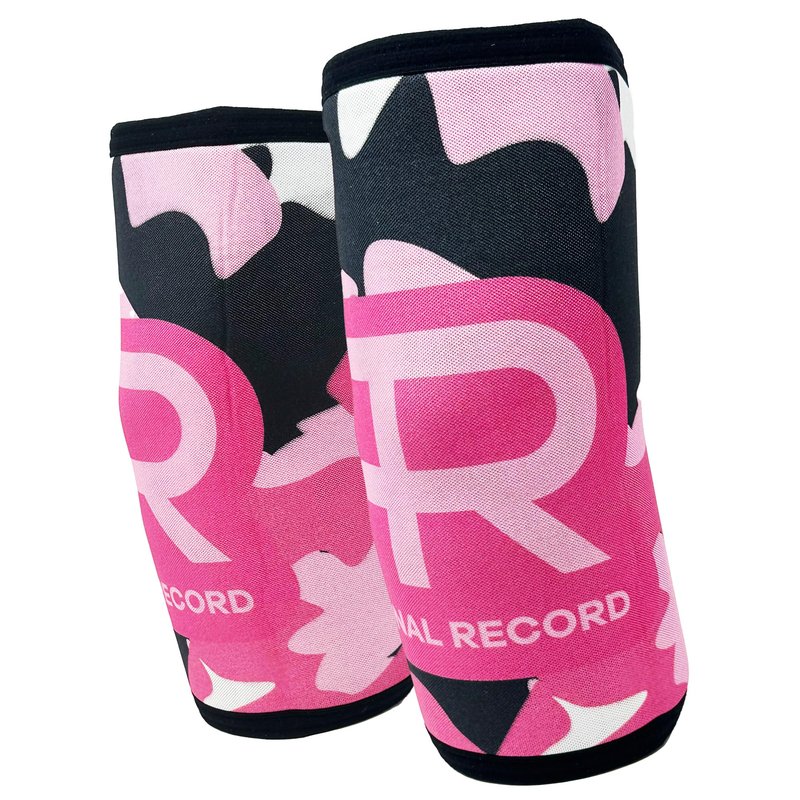 PR Personal Record Premium Elbow Sleeve for Weightlifting Powerlifting and Strength Training, Quality Neoprene Elbow Sleeves Support in Pairs by Larry Wheels - Pink Camouflage - Small