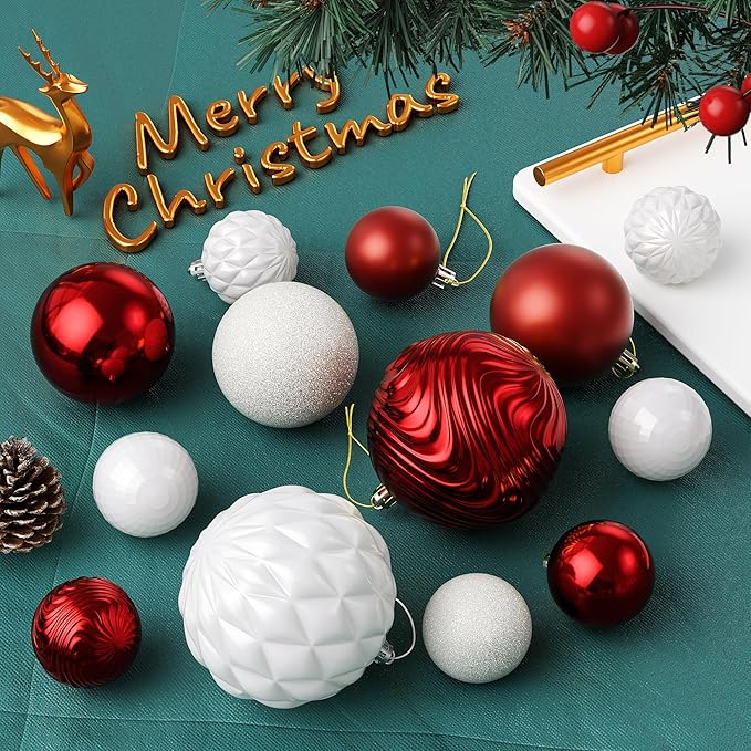Annecy Christmas Tree Ornaments - 36 PCS Shatterproof Christmas Ball Ornaments Set for Holiday, Wreath & Party Decorations (Multi-Size, Red, White)